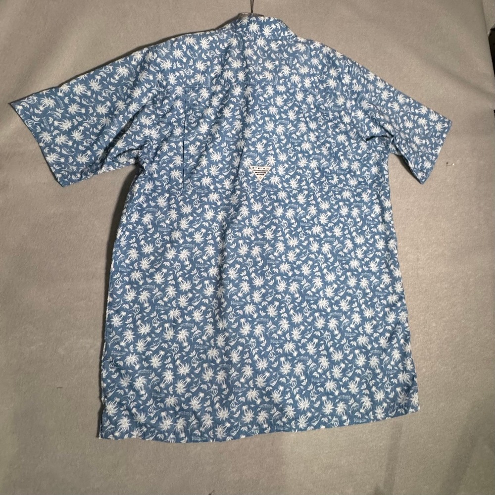 COLUMBIA Mens Short Sleeve Vented PFG Palm Tree Print Blue‎ Large - Picture 8 of 10